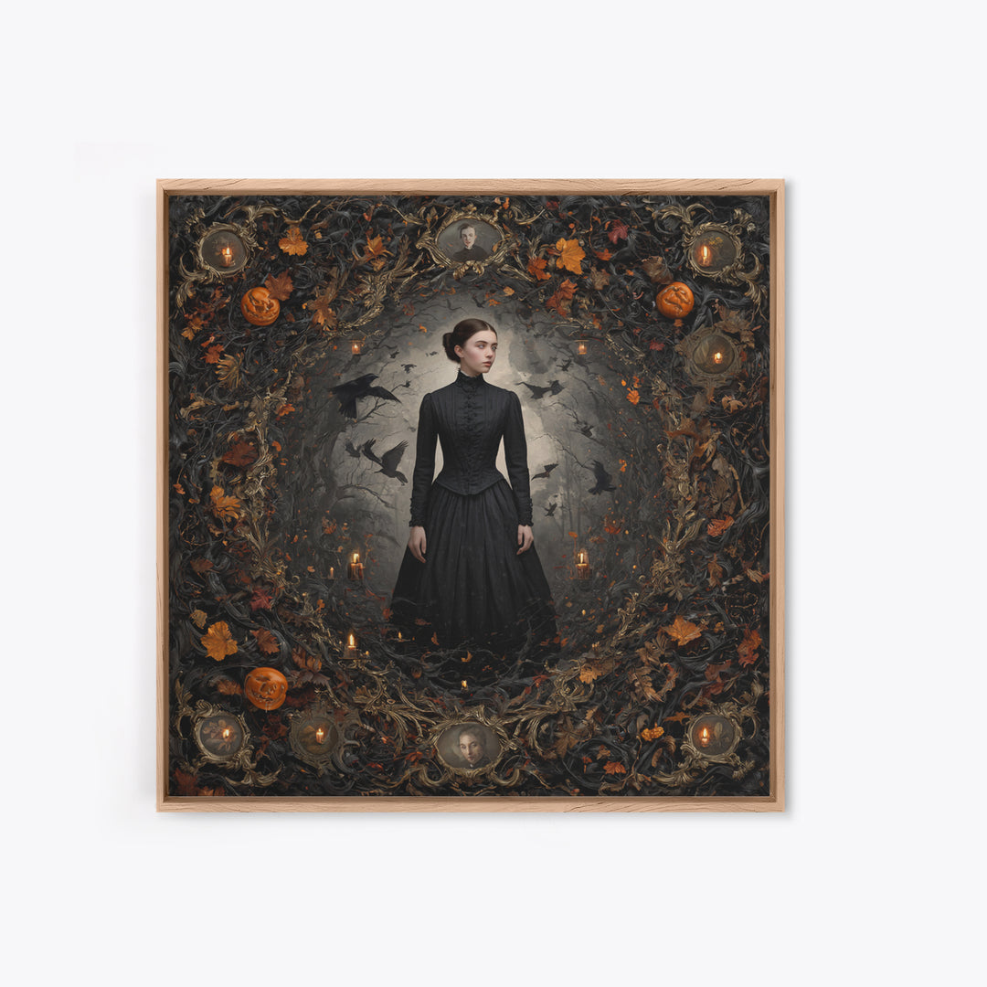 Victorian Mourning Halloween, Square Wall Art, Haunted Gothic Art, Framed Canvas Print, Halloween Wall Decor, Gothic Home Decor