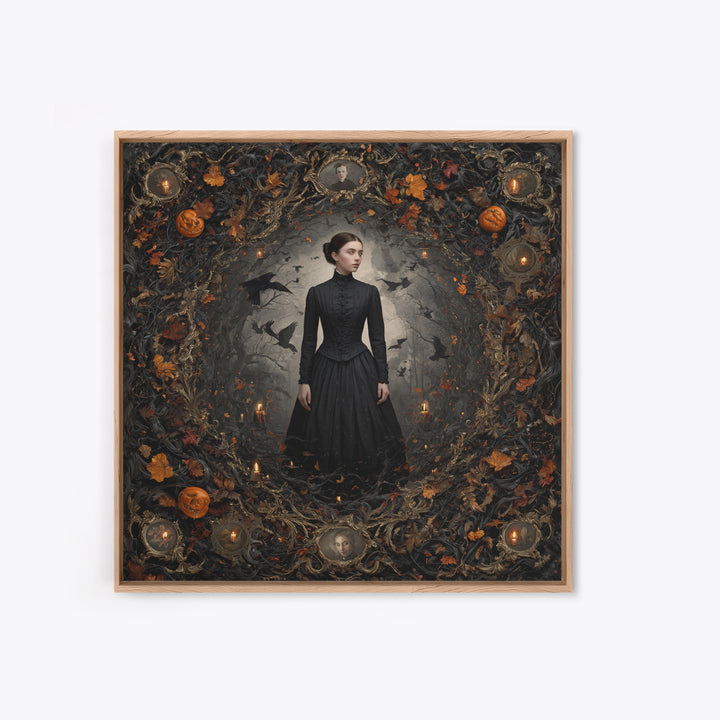 Victorian Mourning Halloween, Square Wall Art, Haunted Gothic Art, Framed Canvas Print, Halloween Wall Decor, Gothic Home Decor