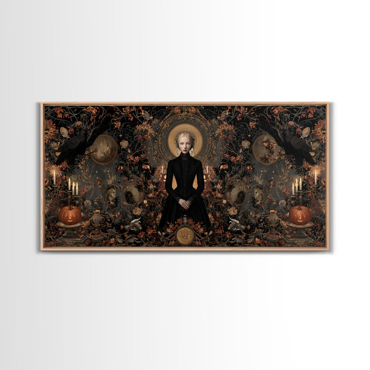 Victorian Mourning Halloween, Wide Panoramic Art, Haunted Gothic Art, Framed Canvas Print, Halloween Wall Decor, Gothic Home Decor