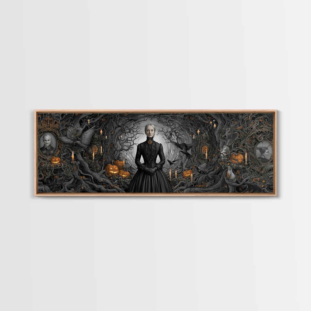 Victorian Mourning Halloween, Extra Wide Wall Art, Gothic Horror Wall Art, Framed Canvas Print, Halloween Wall Decor, Gothic Home Decor