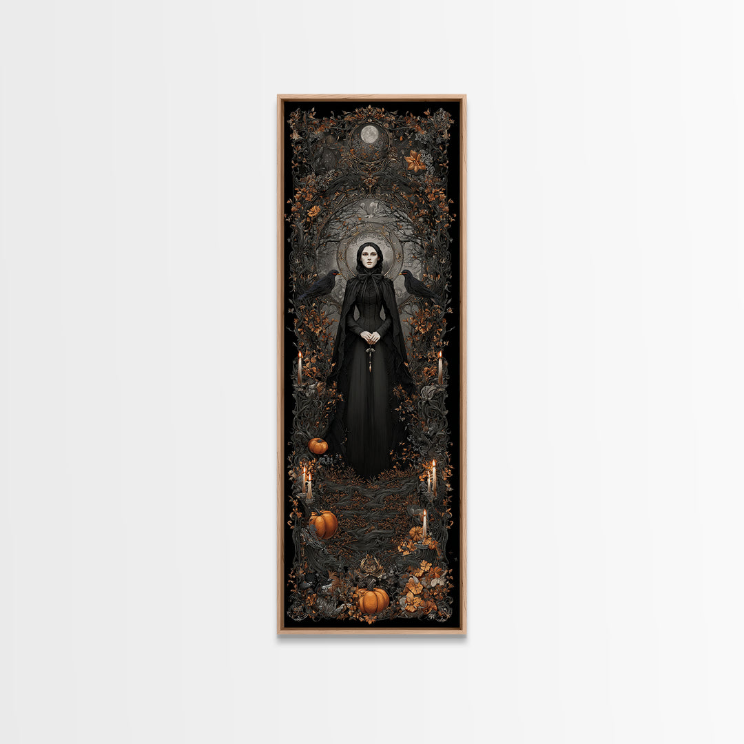 Victorian Mourning Halloween, Tall Narrow Wall Art, Gothic Horror Wall Art, Framed Canvas Print, Halloween Wall Decor, Gothic Home Decor