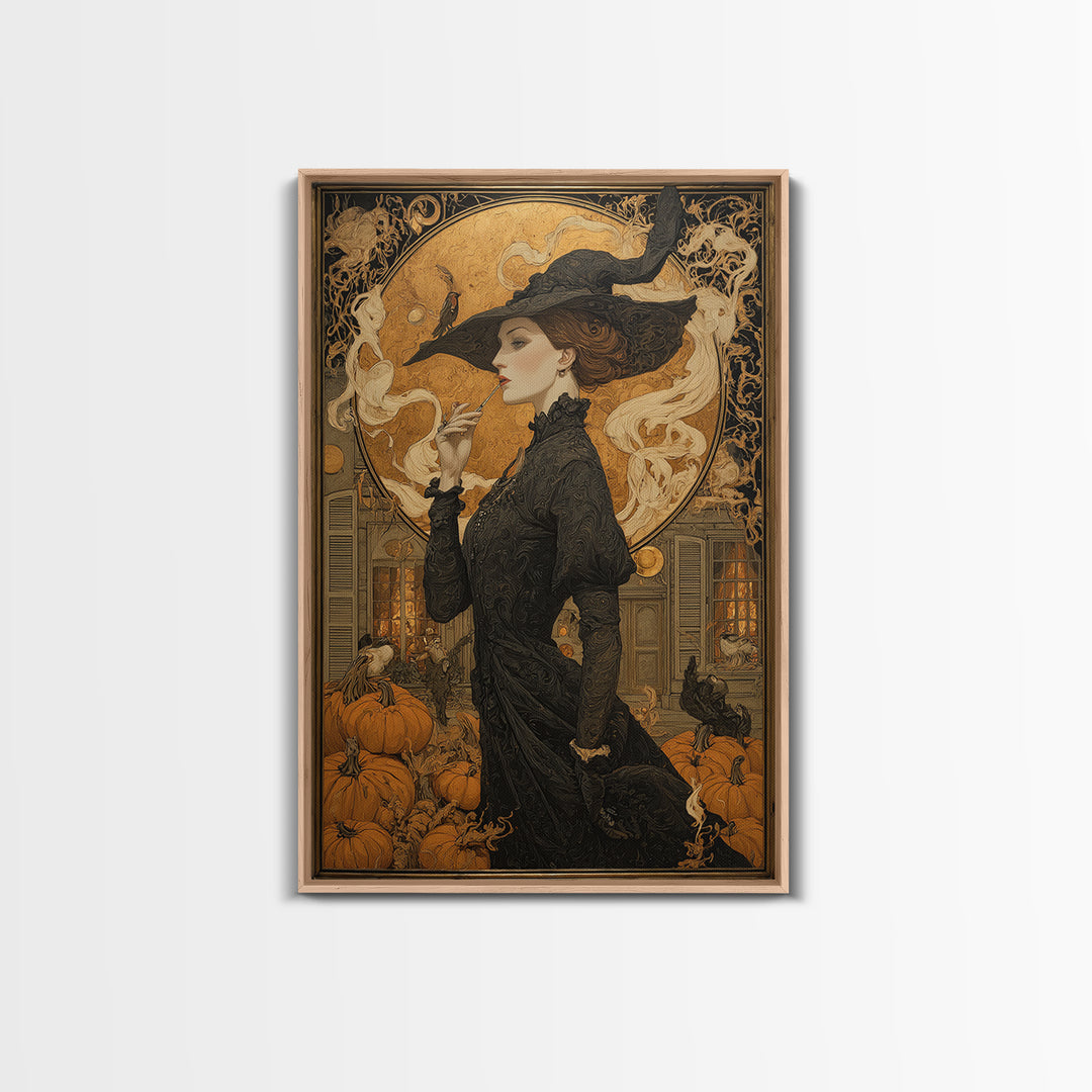 Art Nouveau Witchcraft, Vertical Wall Art, Gothic Horror Wall Art, Framed Canvas Print, Halloween Wall Decor, Gothic Home Decor
