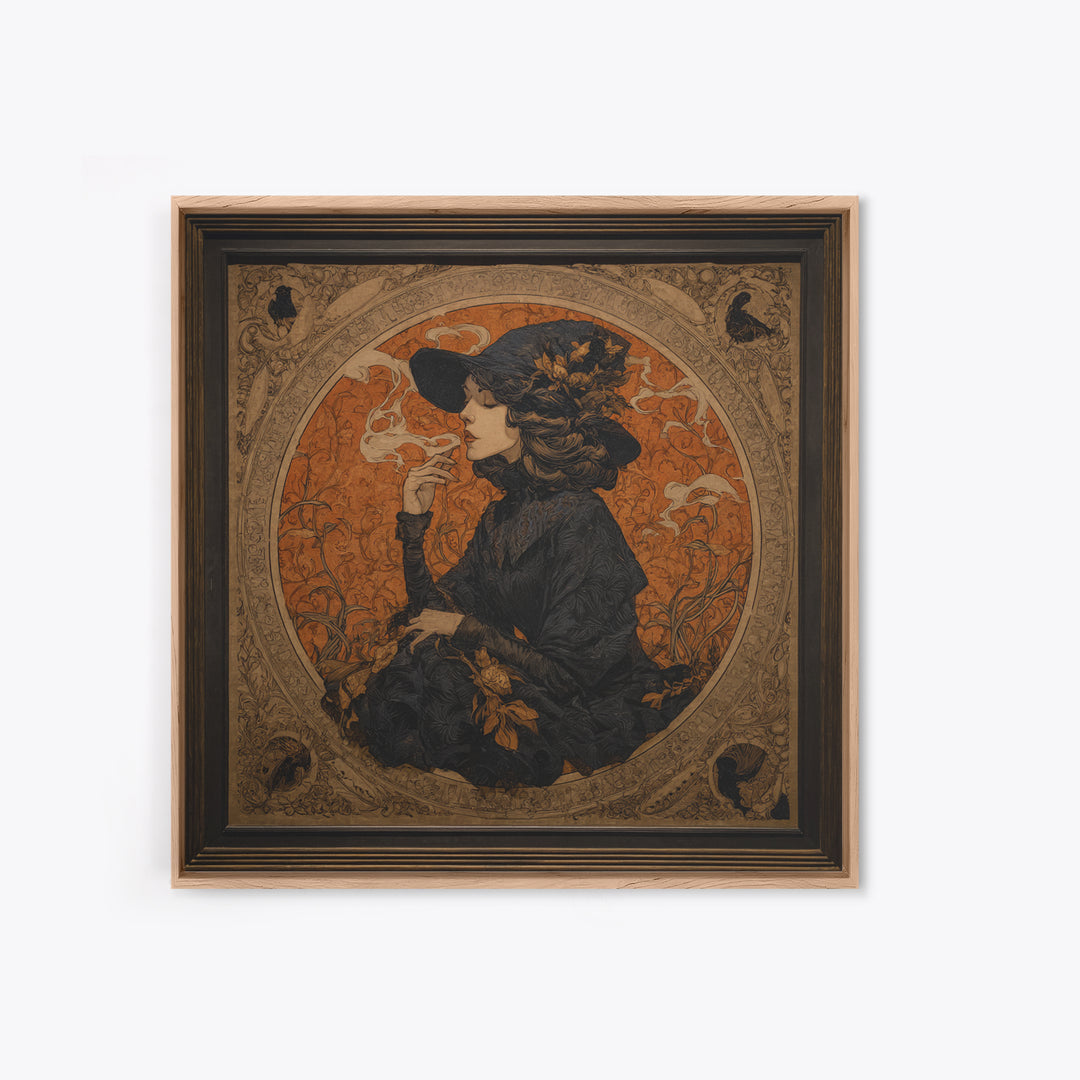 Art Nouveau Witchcraft, Square Wall Art, Dark Fantasy Wall Art, Canvas Print, Halloween Wall Decor, Gothic Home Decor, Dark Fantasy Art