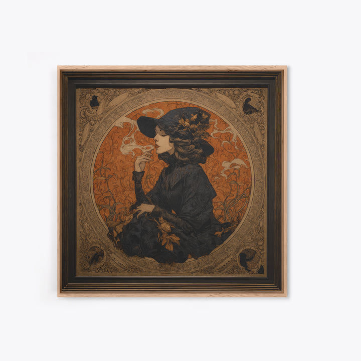 Art Nouveau Witchcraft, Square Wall Art, Dark Fantasy Wall Art, Canvas Print, Halloween Wall Decor, Gothic Home Decor, Dark Fantasy Art