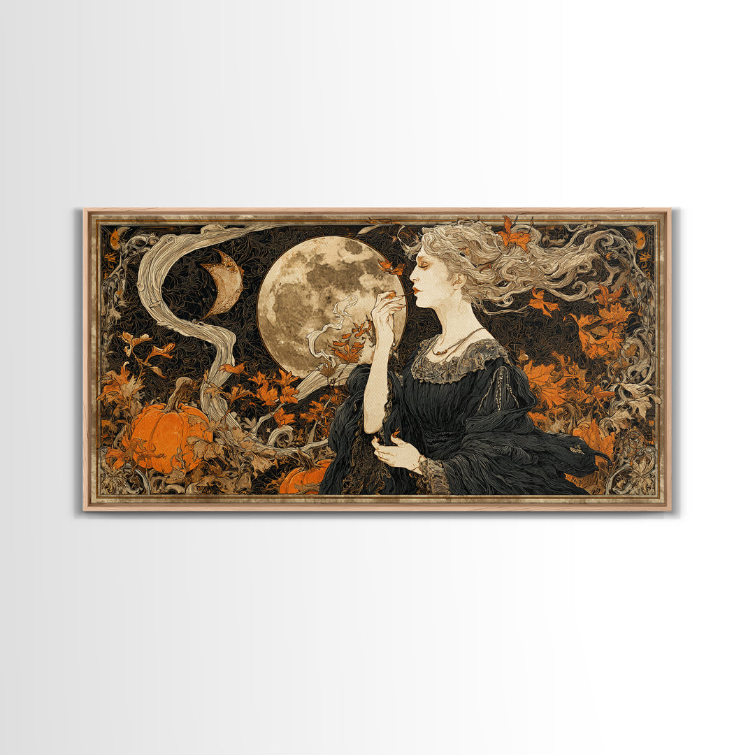 Art Nouveau Witchcraft, Wide Panoramic Art, Spooky Home Decor, Canvas Print, Halloween Wall Decor, Gothic Home Decor, Seasonal Home Decor