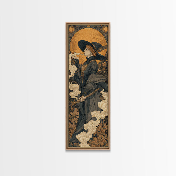 Art Nouveau Witchcraft, Tall Narrow Wall Art, Dark Fantasy Wall Art, Canvas Print, Halloween Wall Decor, Gothic Home Decor, Dark Fantasy Art