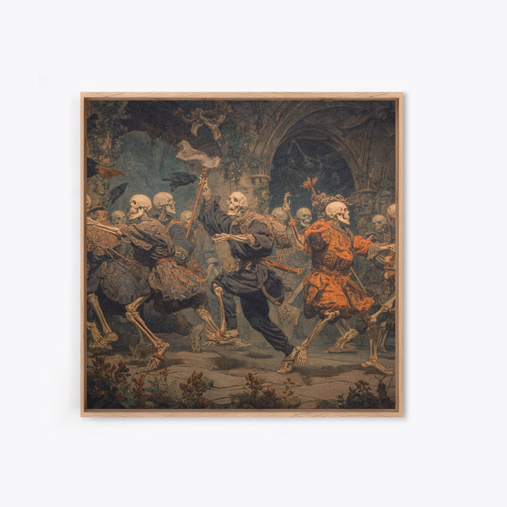 Medieval Danse Macabre, Square Wall Art, Macabre Wall Art, Framed Canvas Print, Halloween Wall Decor, Gothic Home Decor, Spooky Wall Decor