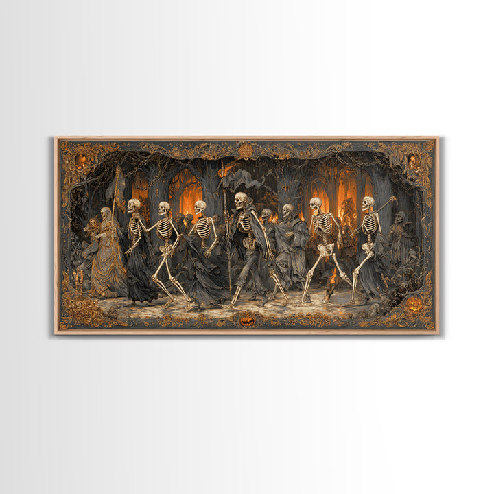 Medieval Danse Macabre, Wide Panoramic Art, Dark Fantasy Wall Art, Canvas Print, Halloween Wall Decor, Gothic Home Decor, Halloween Wall Art