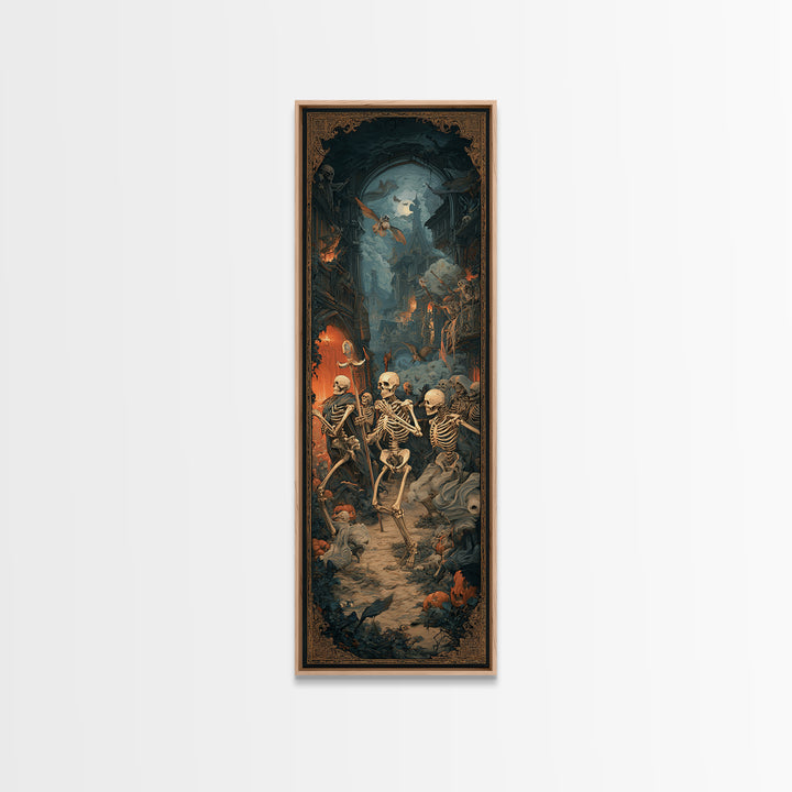 Medieval Danse Macabre, Tall Narrow Wall Art, Dark Fantasy Wall Art, Canvas Print, Halloween Wall Decor, Gothic Home Decor, Horror Wall Art