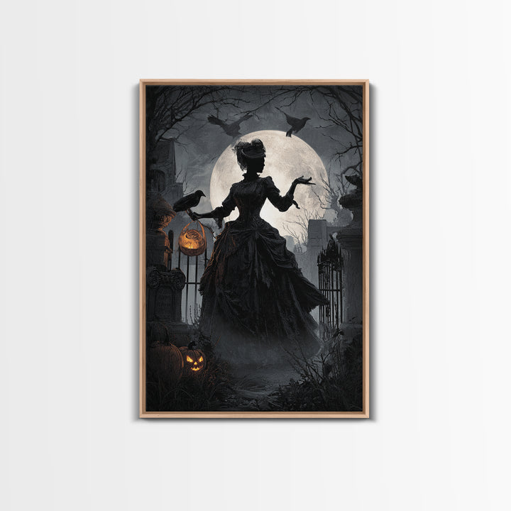 1950s Halloween Nostalgia, Vertical Wall Art, Haunted Gothic Art, Framed Canvas Print, Halloween Wall Decor, Gothic Home Decor