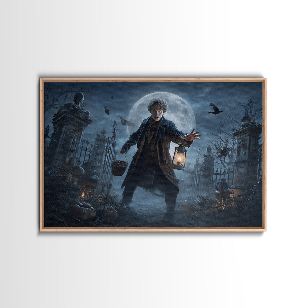 1950s Halloween Nostalgia, Landscape Wall Art, Haunted Gothic Art, Framed Canvas Print, Halloween Wall Decor, Gothic Home Decor