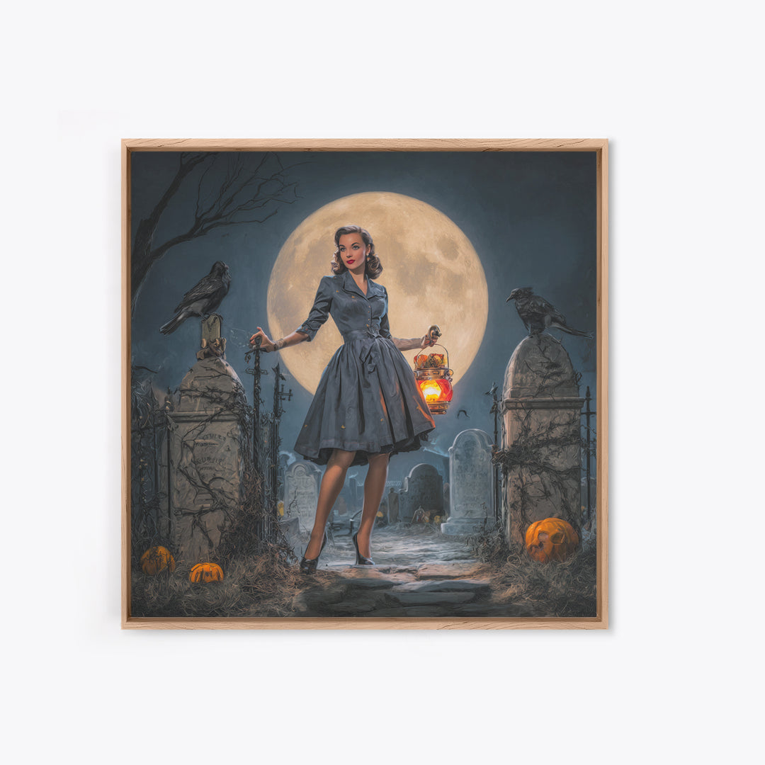 1950s Halloween Nostalgia, Square Wall Art, Dark Fantasy Wall Art, Canvas Print, Halloween Wall Decor, Gothic Home Decor, Horror Wall Art