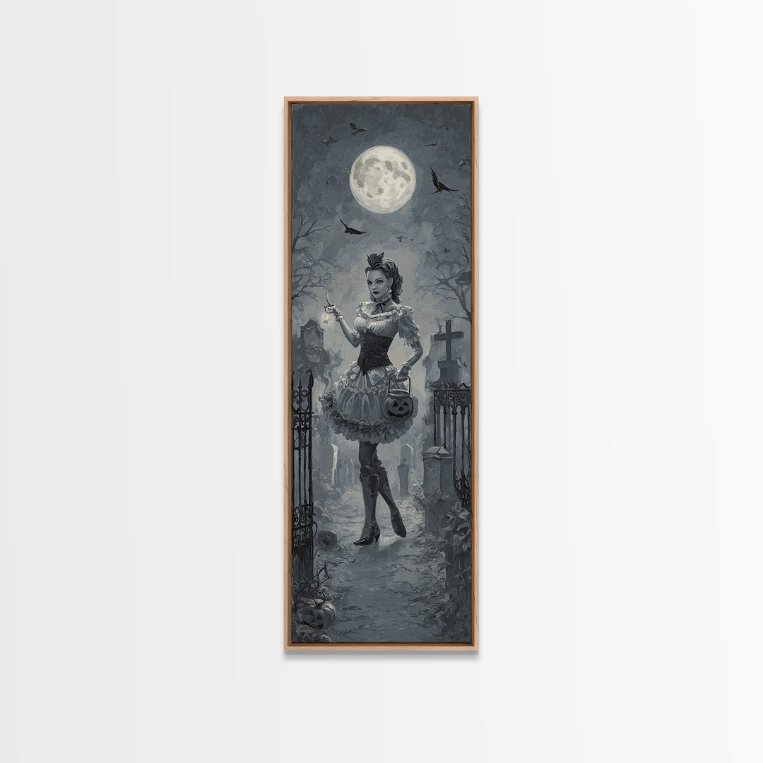 1950s Halloween Nostalgia, Tall Narrow Wall Art, Spooky Home Decor, Canvas Print, Halloween Wall Decor, Gothic Home Decor, Horror Wall Art