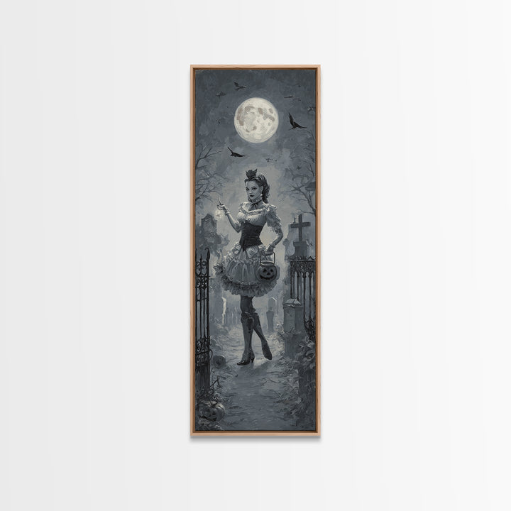1950s Halloween Nostalgia, Tall Narrow Wall Art, Spooky Home Decor, Canvas Print, Halloween Wall Decor, Gothic Home Decor, Horror Wall Art