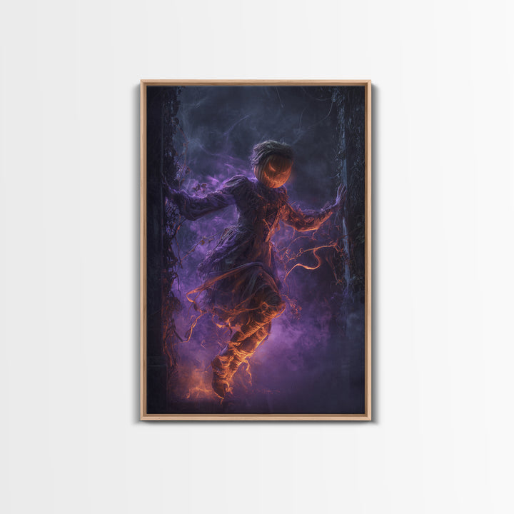1980s Neon Horror, Vertical Wall Art, Haunted Gothic Art, Framed Canvas Print, Halloween Wall Decor, Gothic Home Decor, Halloween Wall Art