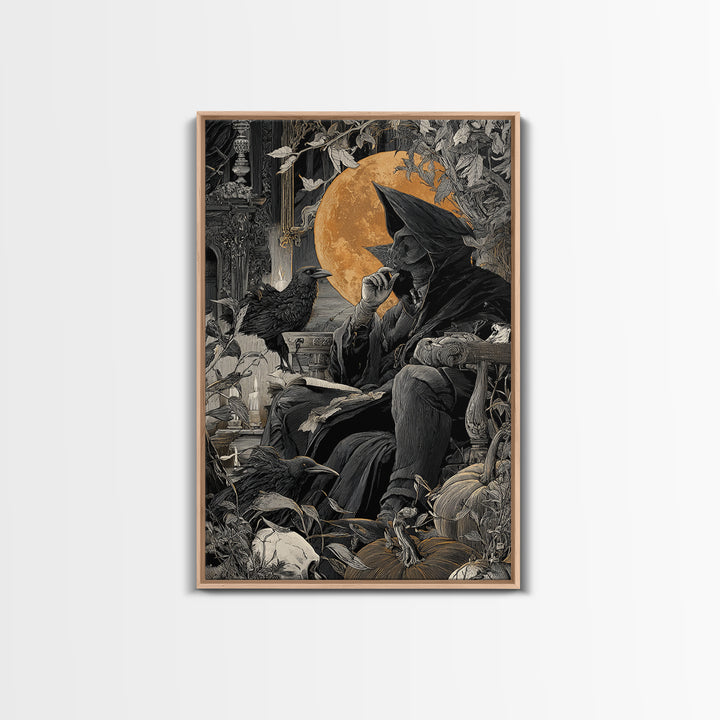 Dark Academia Halloween, Vertical Wall Art, Macabre Wall Art, Framed Canvas Print, Halloween Wall Decor, Gothic Home Decor, Dark Fantasy Art