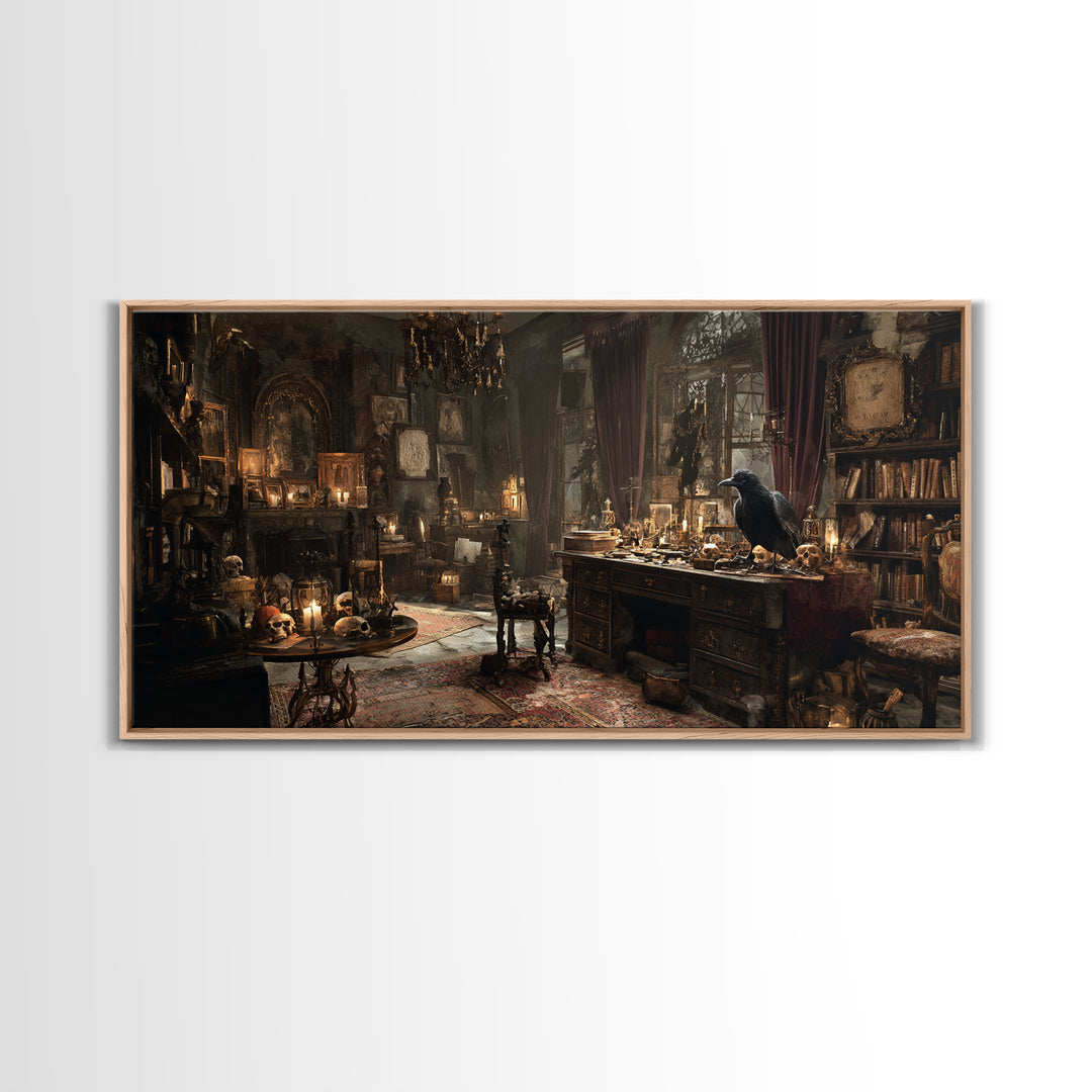Dark Academia Halloween, Wide Panoramic Art, Dark Fantasy Wall Art, Canvas Print, Halloween Wall Decor, Gothic Home Decor, Horror Wall Art