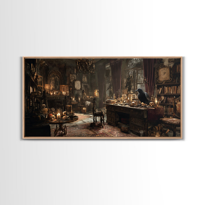 Dark Academia Halloween, Wide Panoramic Art, Dark Fantasy Wall Art, Canvas Print, Halloween Wall Decor, Gothic Home Decor, Horror Wall Art