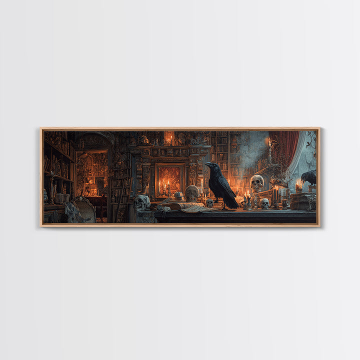 Dark Academia Halloween, Extra Wide Wall Art, Haunted Gothic Art, Framed Canvas Print, Halloween Wall Decor, Gothic Home Decor