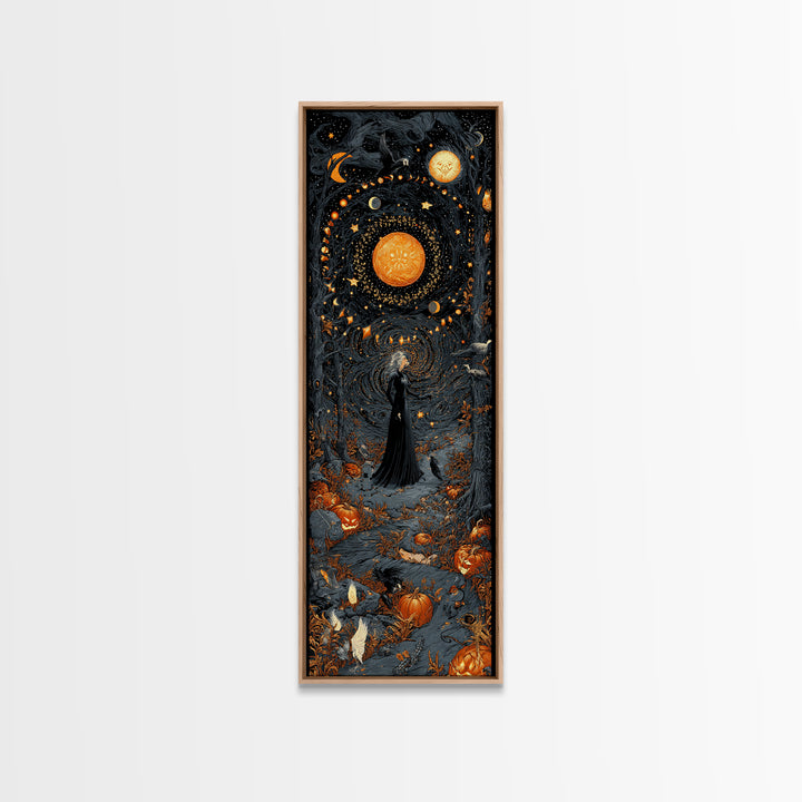 Celestial Witchcraft, Tall Narrow Wall Art, Gothic Horror Wall Art, Framed Canvas Print, Halloween Wall Decor, Gothic Home Decor
