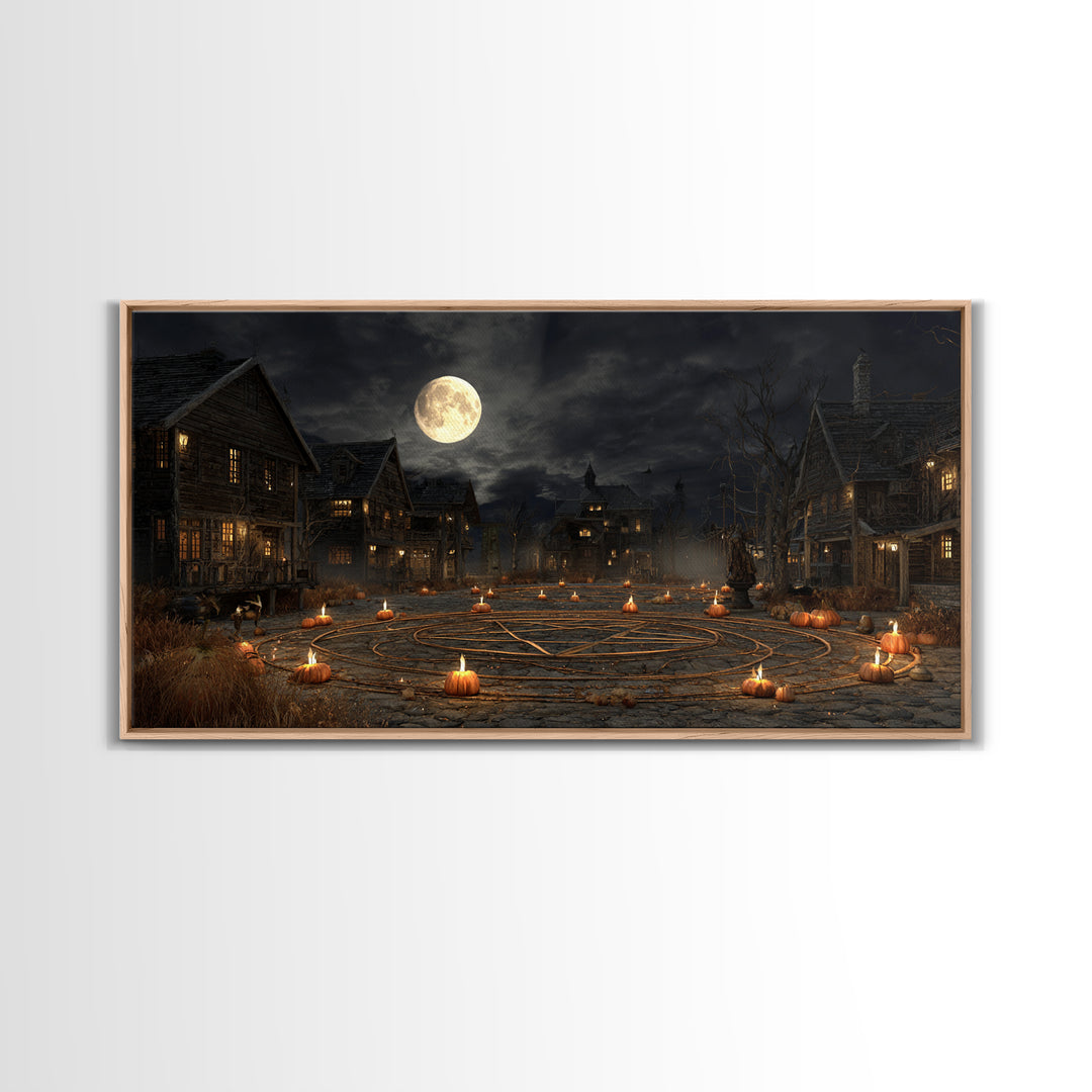 Occult Harvest Festival, Wide Panoramic Art, Macabre Wall Art, Framed Canvas Print, Halloween Wall Decor, Gothic Home Decor