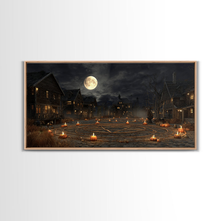 Occult Harvest Festival, Wide Panoramic Art, Macabre Wall Art, Framed Canvas Print, Halloween Wall Decor, Gothic Home Decor