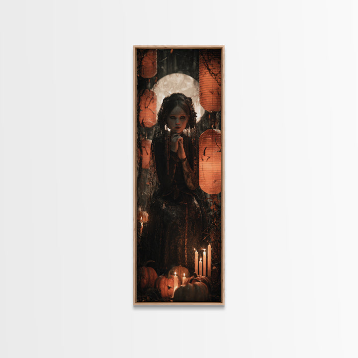 Occult Harvest Festival, Tall Narrow Wall Art, Macabre Wall Art, Framed Canvas Print, Halloween Wall Decor, Gothic Home Decor
