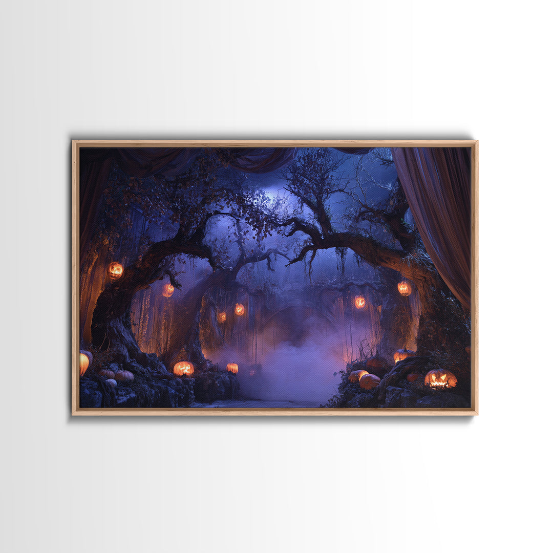 Enchanted Woodland Halloween, Landscape Wall Art, Dark Fantasy Wall Art, Canvas Print, Halloween Wall Decor, Gothic Home Decor