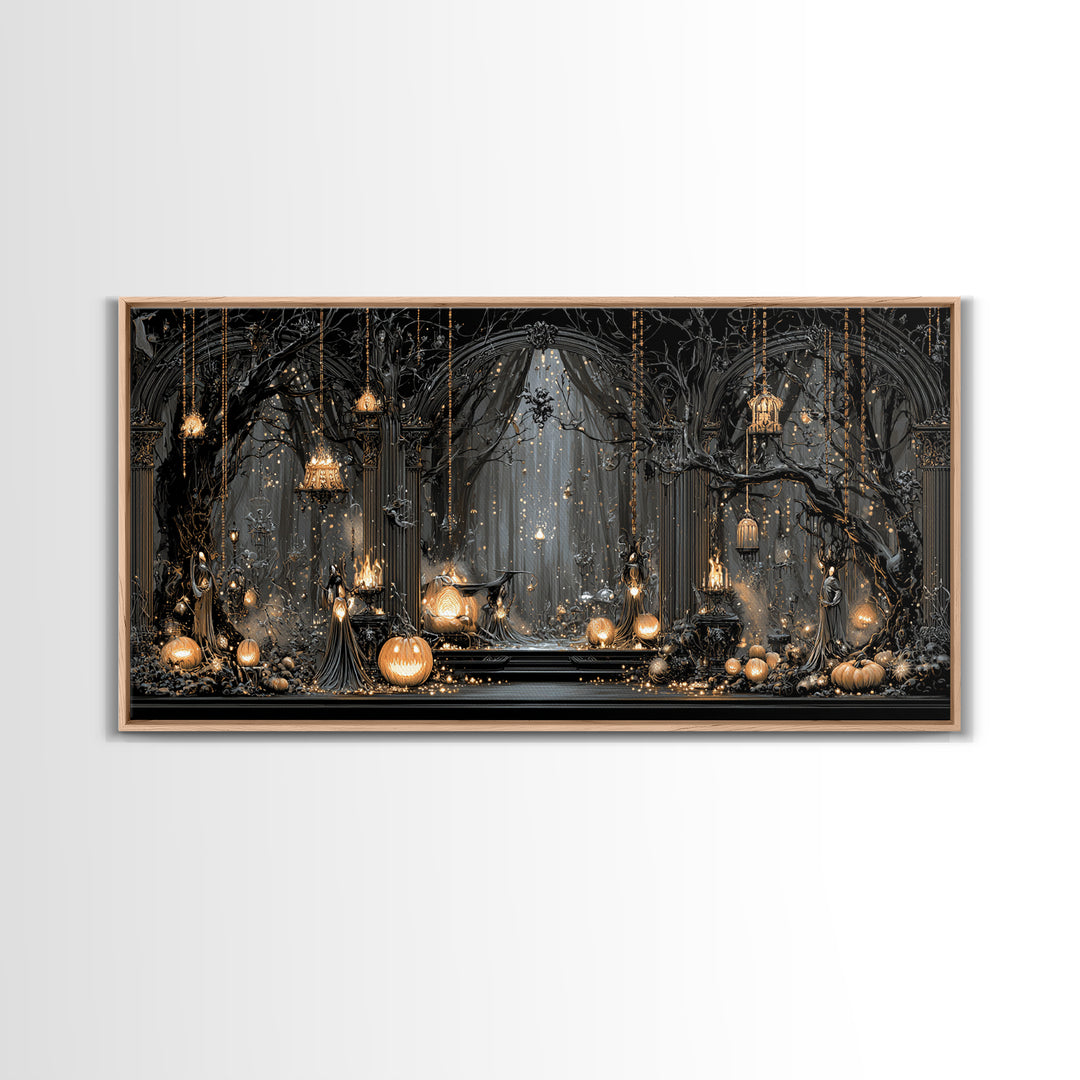 Enchanted Woodland Halloween, Wide Panoramic Art, Dark Fantasy Wall Art, Canvas Print, Halloween Wall Decor, Gothic Home Decor