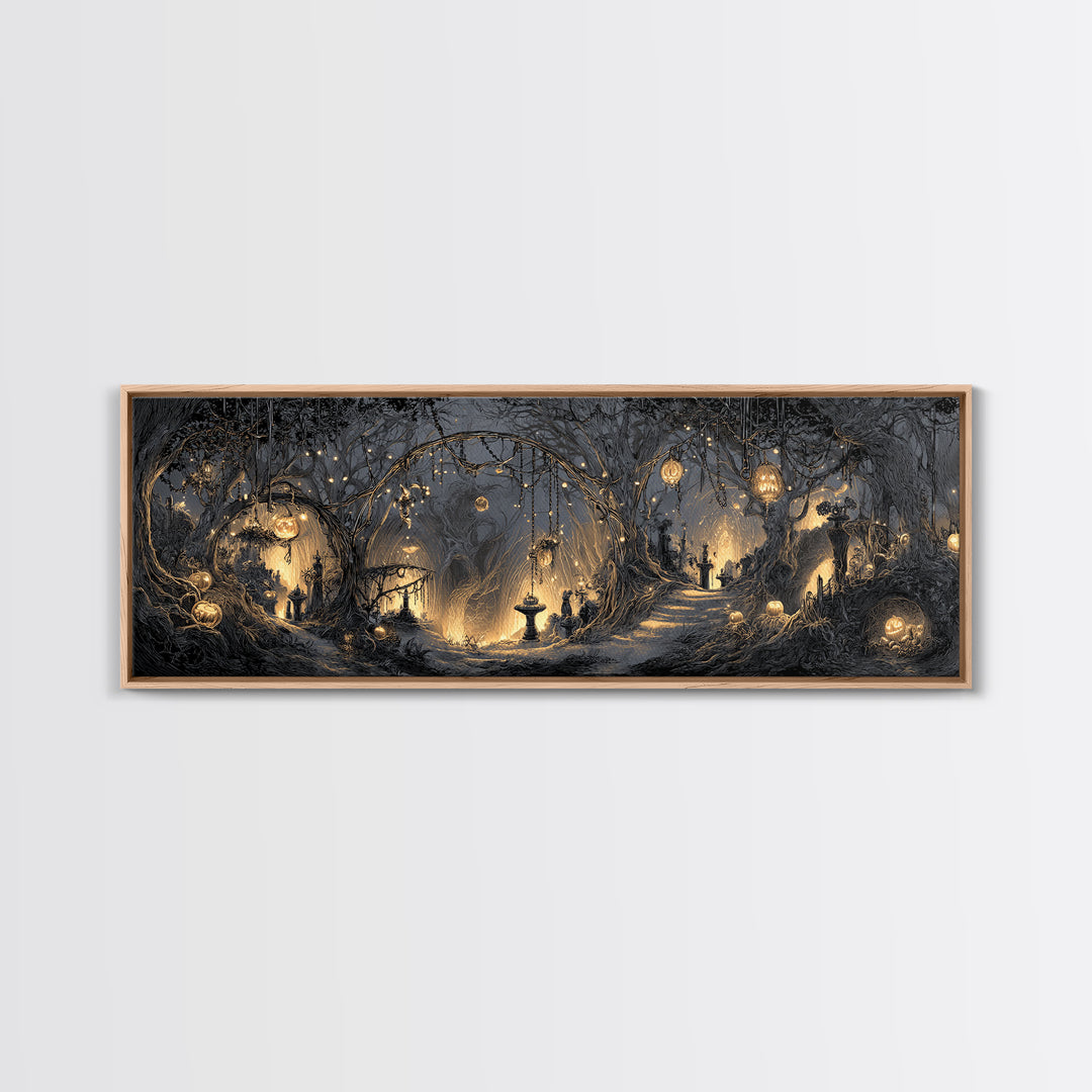 Enchanted Woodland Halloween, Extra Wide Wall Art, Spooky Home Decor, Canvas Print, Halloween Wall Decor, Gothic Home Decor
