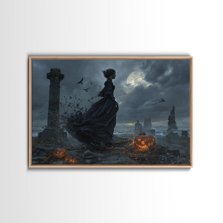 Haunted Seaside Halloween, Landscape Wall Art, Dark Fantasy Wall Art, Canvas Print, Halloween Wall Decor, Gothic Home Decor