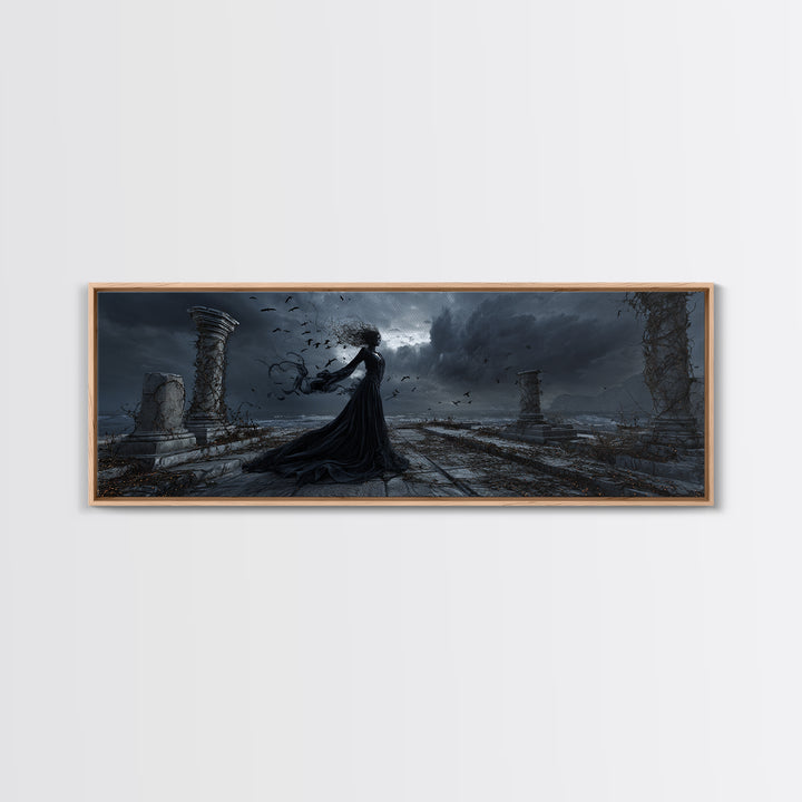 Haunted Seaside Halloween, Extra Wide Wall Art, Dark Fantasy Wall Art, Canvas Print, Halloween Wall Decor, Gothic Home Decor