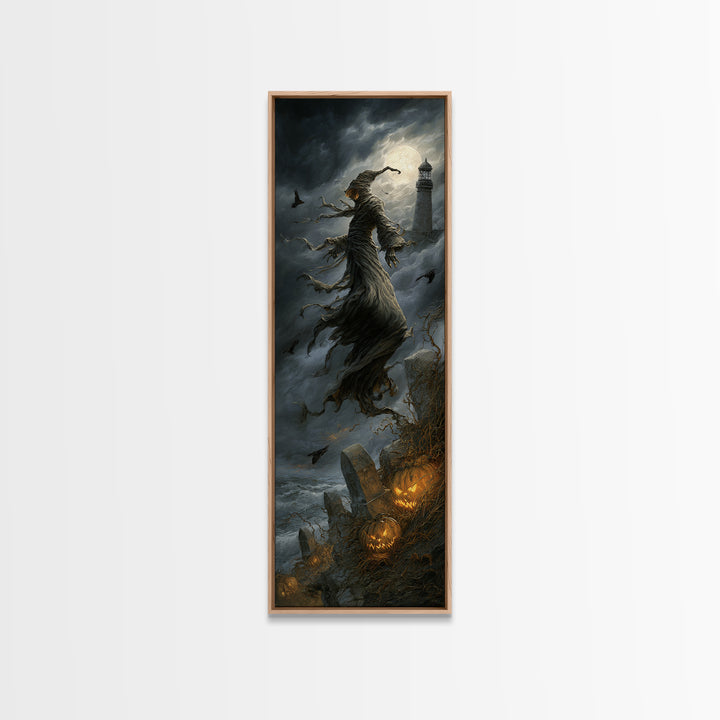 Haunted Seaside Halloween, Tall Narrow Wall Art, Dark Fantasy Wall Art, Canvas Print, Halloween Wall Decor, Gothic Home Decor
