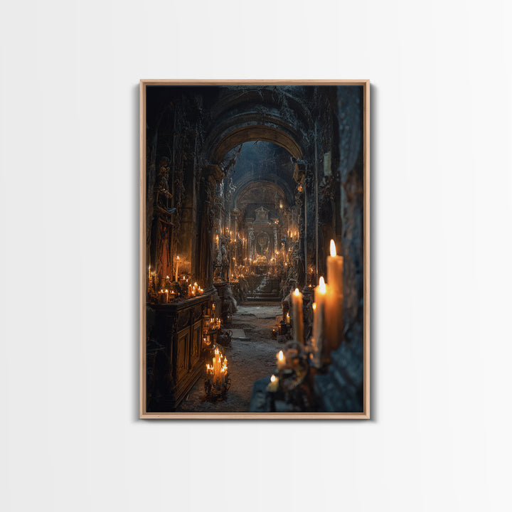 The Candlelit Crypt, Vertical Wall Art, Dark Fantasy Wall Art, Canvas Print, Halloween Wall Decor, Gothic Home Decor, Spooky Wall Decor