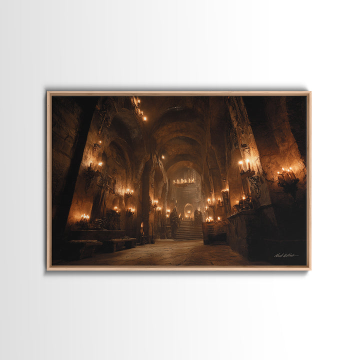 The Candlelit Crypt, Landscape Wall Art, Gothic Horror Wall Art, Framed Canvas Print, Halloween Wall Decor, Gothic Home Decor