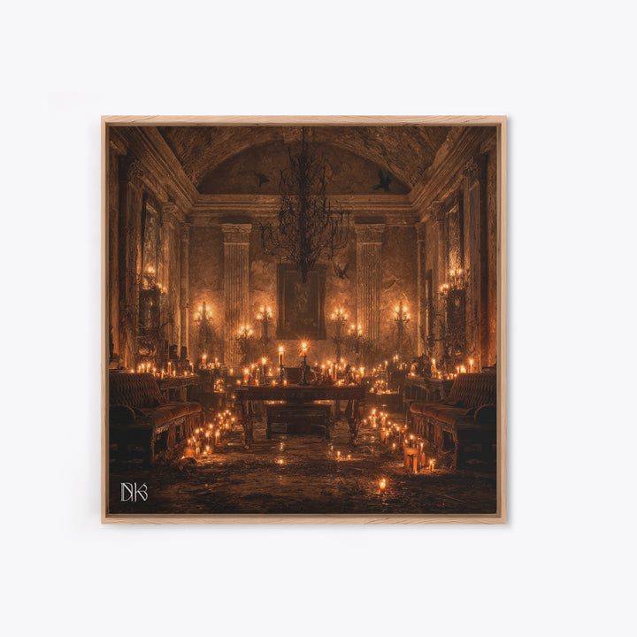 The Candlelit Crypt, Square Wall Art, Macabre Wall Art, Framed Canvas Print, Halloween Wall Decor, Gothic Home Decor, Seasonal Home Decor