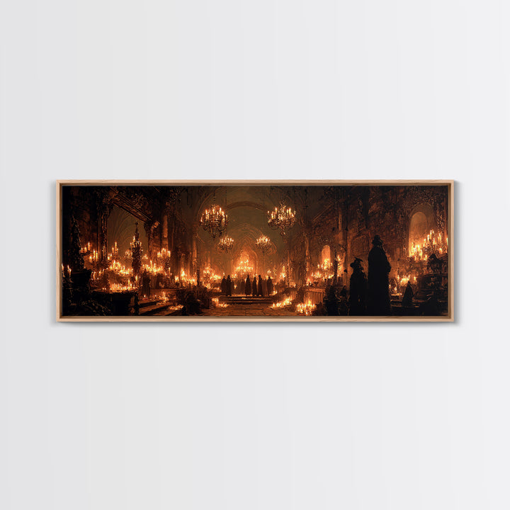 The Candlelit Crypt, Extra Wide Wall Art, Gothic Horror Wall Art, Framed Canvas Print, Halloween Wall Decor, Gothic Home Decor