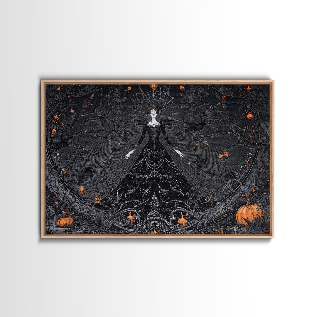 Black Lace And Cobwebs, Landscape Wall Art, Haunted Gothic Art, Framed Canvas Print, Halloween Wall Decor, Gothic Home Decor