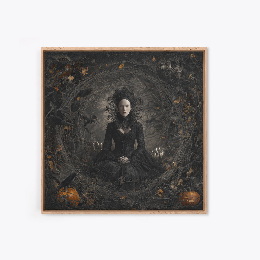 Black Lace And Cobwebs, Square Wall Art, Gothic Horror Wall Art, Framed Canvas Print, Halloween Wall Decor, Gothic Home Decor