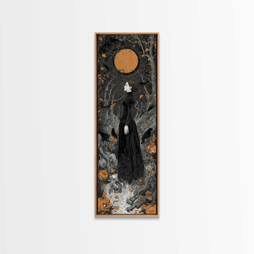 Black Lace And Cobwebs, Tall Narrow Wall Art, Gothic Horror Wall Art, Framed Canvas Print, Halloween Wall Decor, Gothic Home Decor
