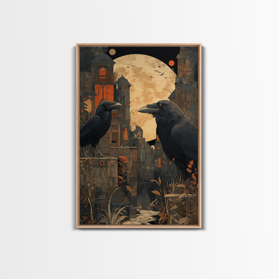 Ravens And Ruins, Vertical Wall Art, Dark Fantasy Wall Art, Canvas Print, Halloween Wall Decor, Gothic Home Decor, Halloween Decor