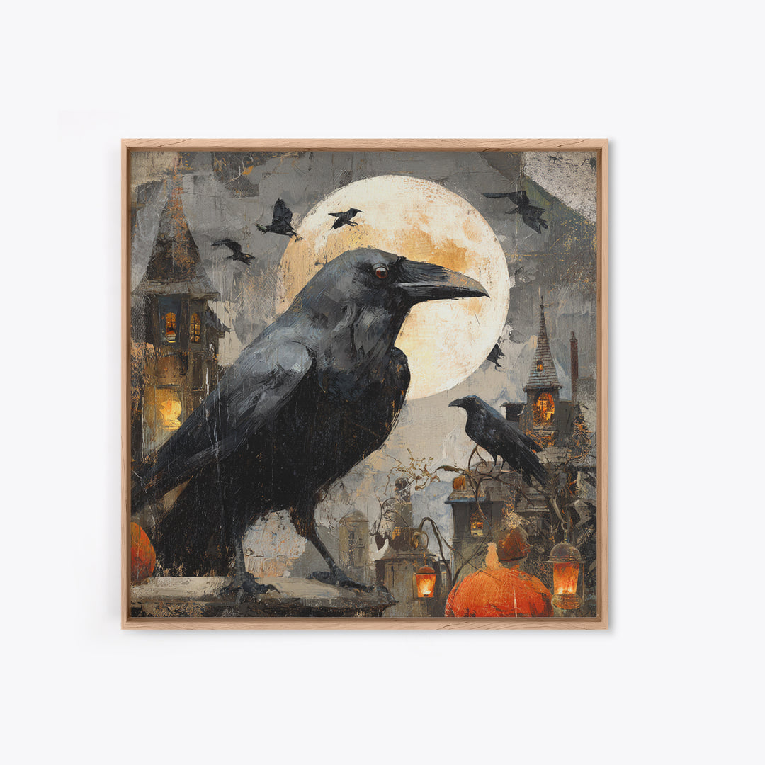 Ravens And Ruins, Square Wall Art, Dark Halloween Decor, Canvas Print, Halloween Wall Decor, Gothic Home Decor, Seasonal Home Decor