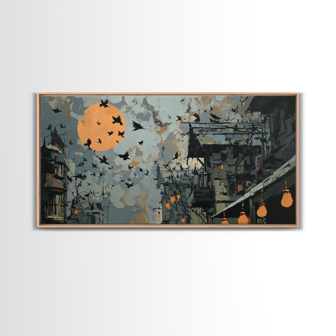 Ravens And Ruins, Wide Panoramic Art, Spooky Home Decor, Canvas Print, Halloween Wall Decor, Gothic Home Decor, Macabre Wall Art