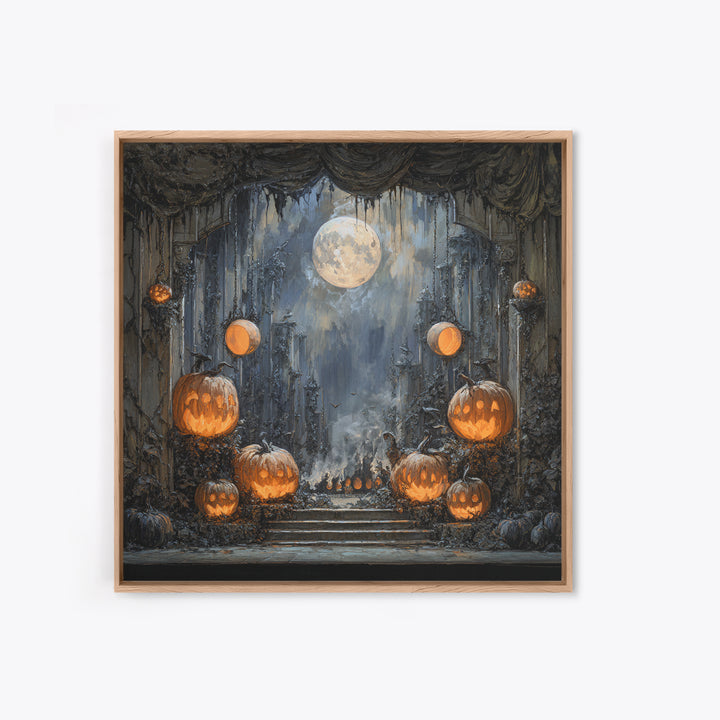 Pumpkins And Moon Phases, Square Wall Art, Dark Fantasy Wall Art, Canvas Print, Halloween Wall Decor, Gothic Home Decor
