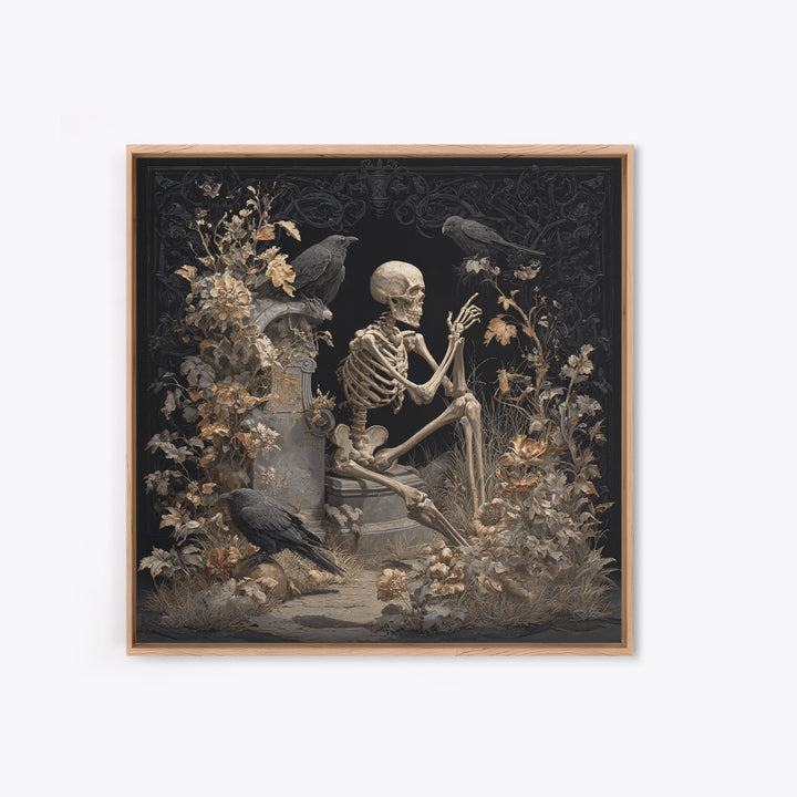 Skeletal Botanicals, Square Wall Art, Dark Fantasy Wall Art, Canvas Print, Halloween Wall Decor, Gothic Home Decor, Dark Fantasy Art