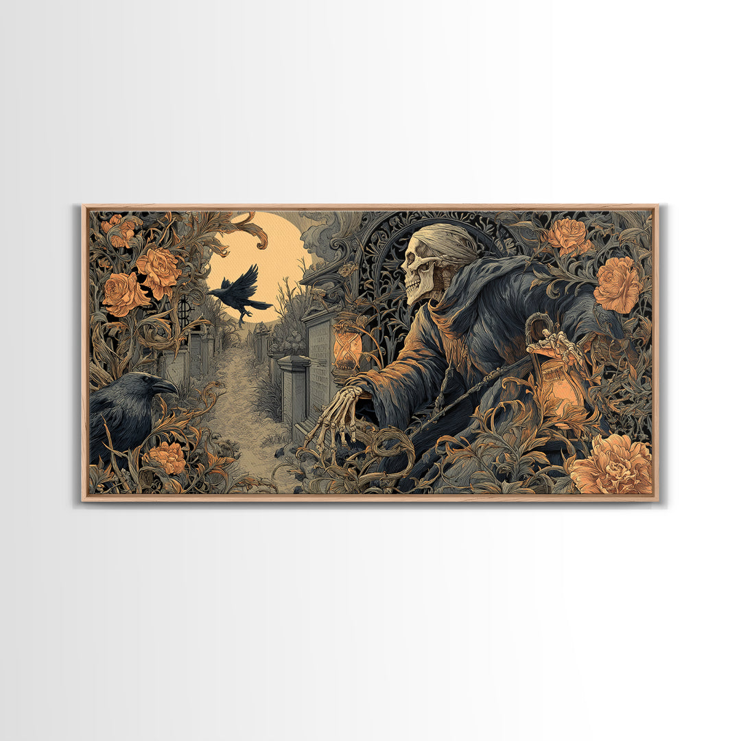 Skeletal Botanicals, Wide Panoramic Art, Spooky Home Decor, Canvas Print, Halloween Wall Decor, Gothic Home Decor, Statement Wall Art