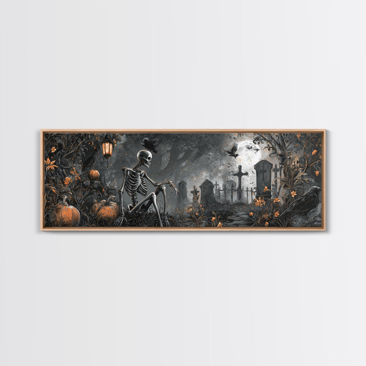 Skeletal Botanicals, Extra Wide Wall Art, Gothic Horror Wall Art, Framed Canvas Print, Halloween Wall Decor, Gothic Home Decor