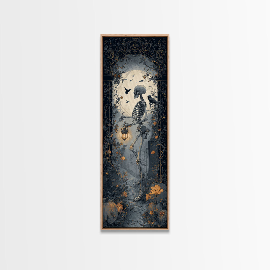 Skeletal Botanicals, Tall Narrow Wall Art, Dark Halloween Decor, Canvas Print, Halloween Wall Decor, Gothic Home Decor, Dark Fantasy Art