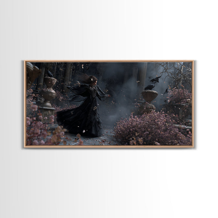 The Poison Garden, Wide Panoramic Art, Haunted Gothic Art, Framed Canvas Print, Halloween Wall Decor, Gothic Home Decor, Halloween Wall Art