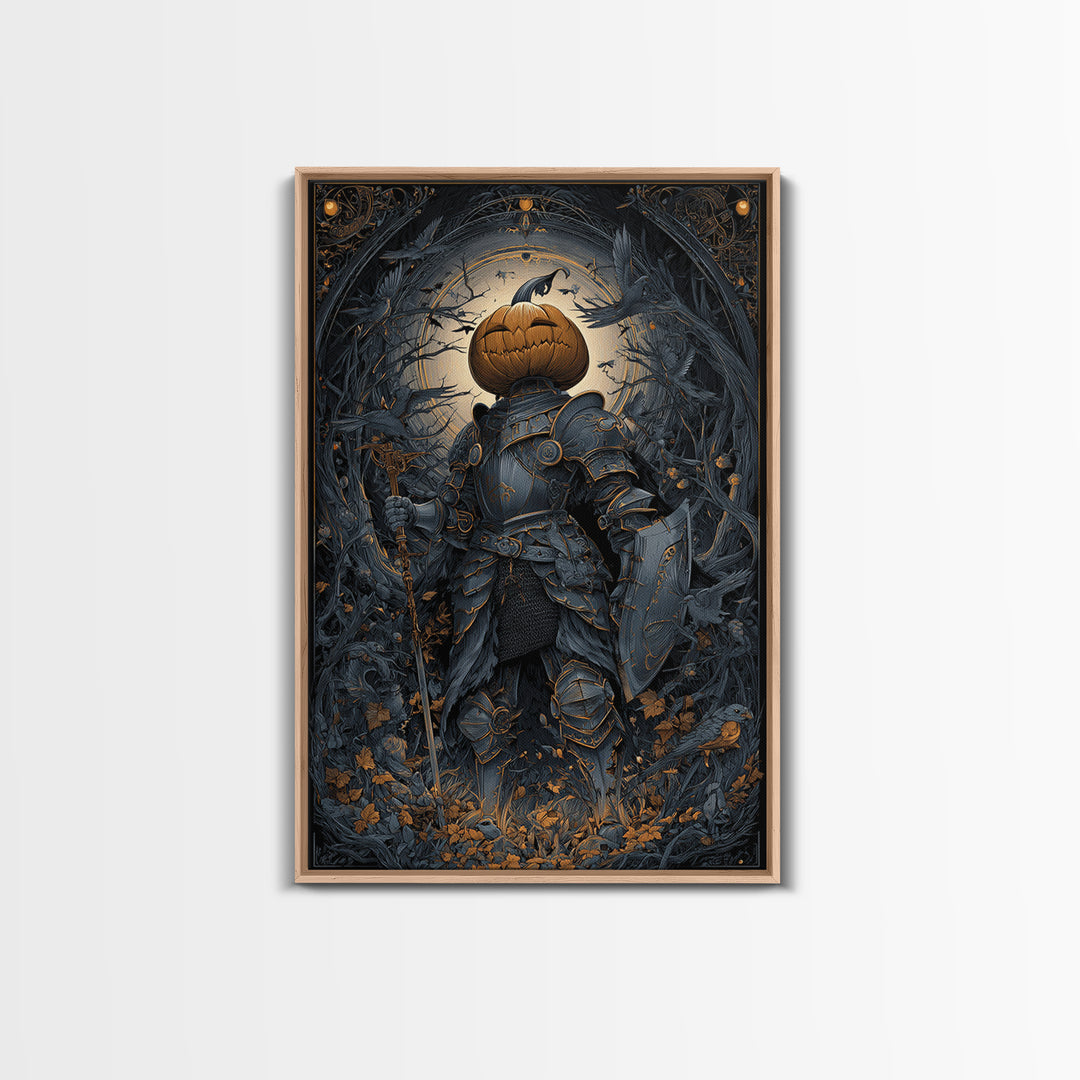 The Pumpkin Paladin, Vertical Wall Art, Dark Halloween Decor, Canvas Print, Halloween Wall Decor, Gothic Home Decor, Statement Wall Art